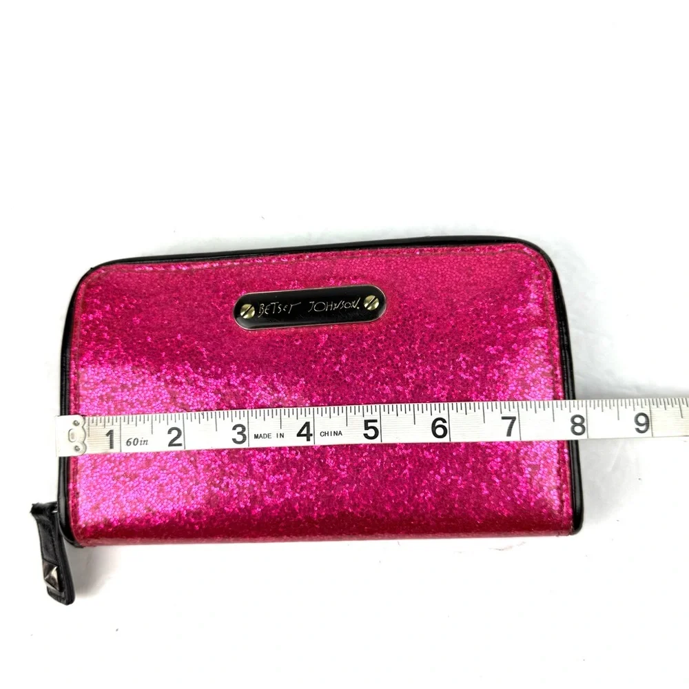 Betsey Johnson Pink Glitter Wallet Patent Leather Clutch Organizer Womens Rare - Picture 6 of 7